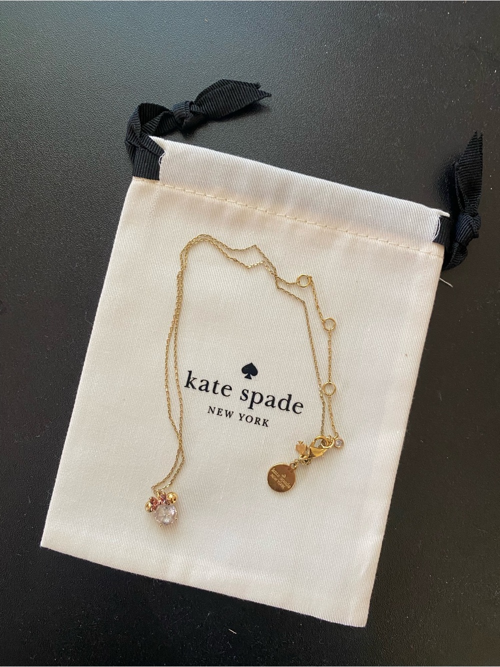 kate spade gold-tone crystal pendant necklace with pink accents